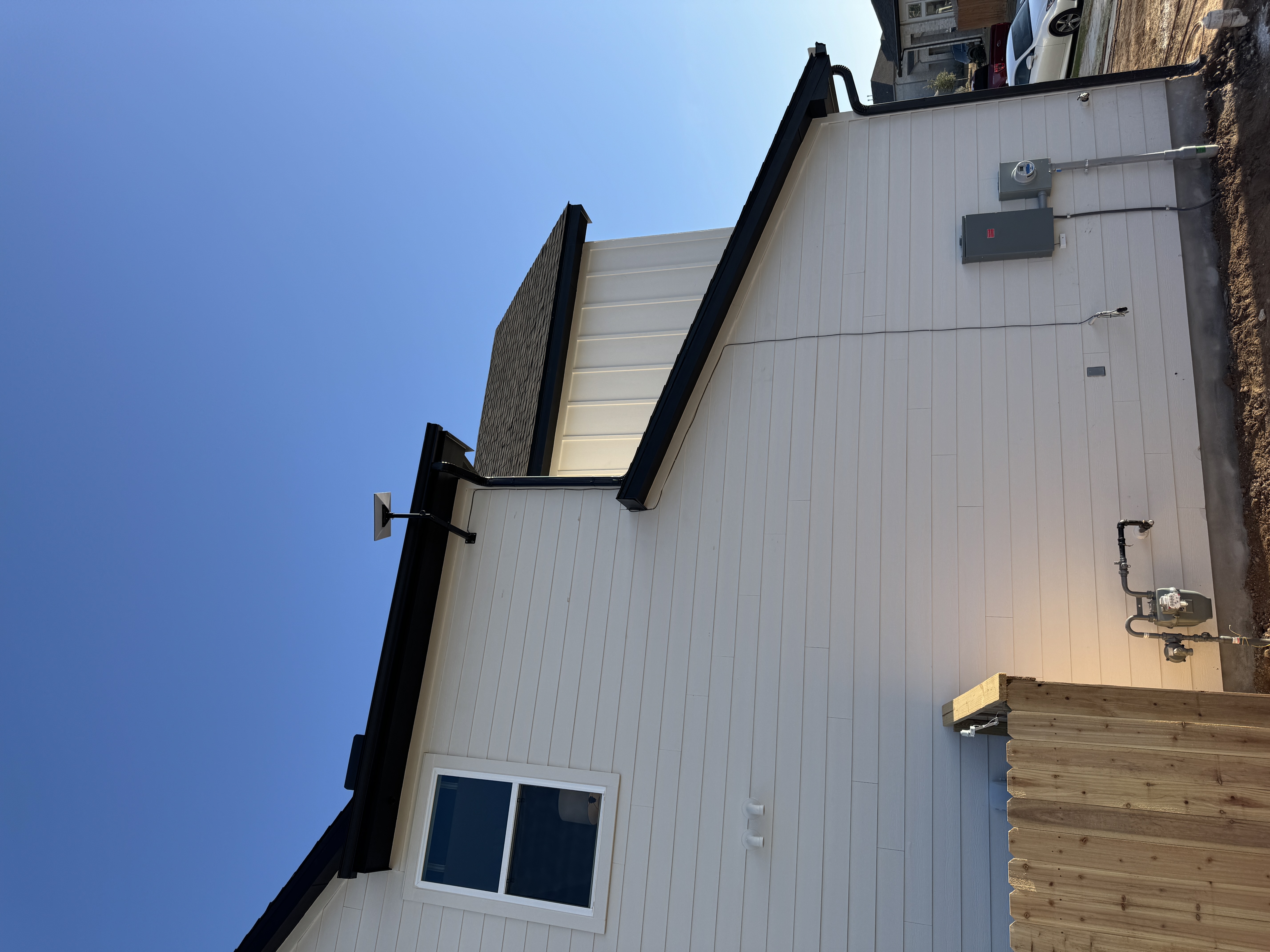Starlink dish elevation and routed cable on side wall